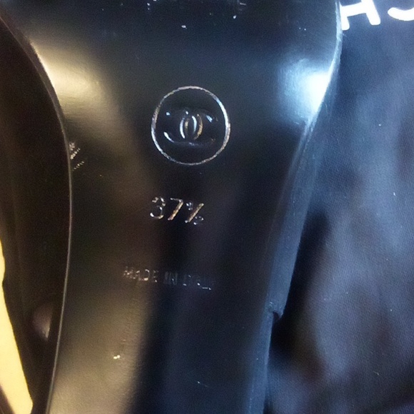 Chanel Cambon sling back shoes 37.5 = 7.5 USA black w/ blk patent toe - Picture 7 of 16